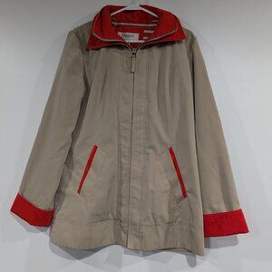 Liz Claiborne Outerwear Rain Jacket with Hood Beige Red Size Medium